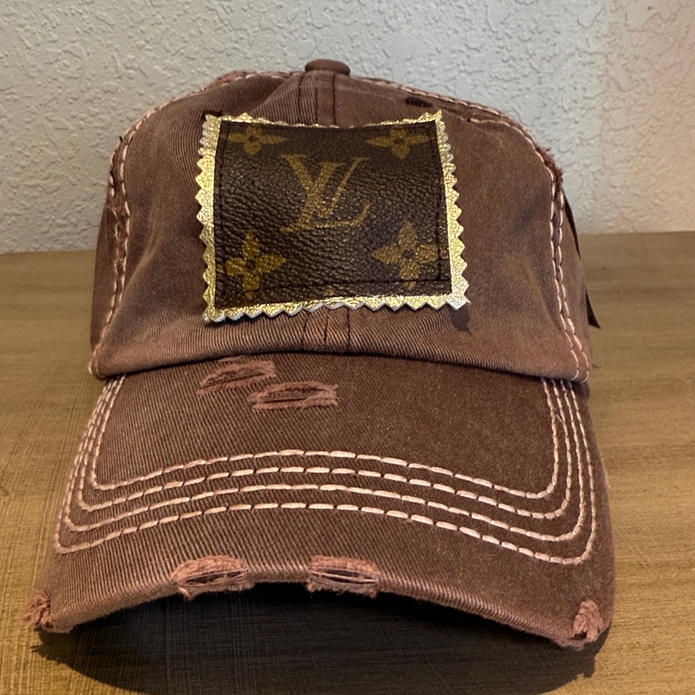 Brown Vintage heavy topstitch Cap with Louis Vuitton vintage Patch